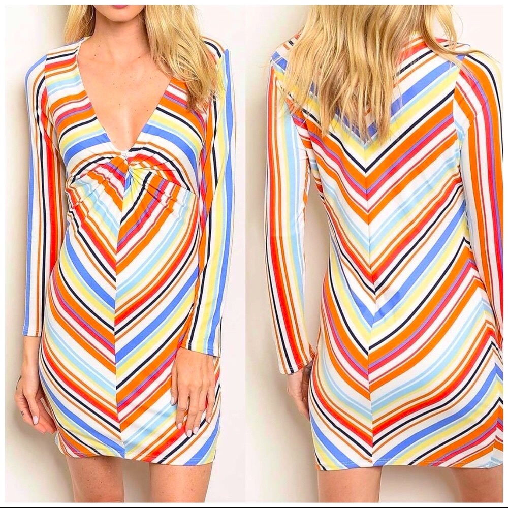 RETRO CHEVRON PATERN KNOTTED CHEST STRETCH DRESS - Picture 3 of 8